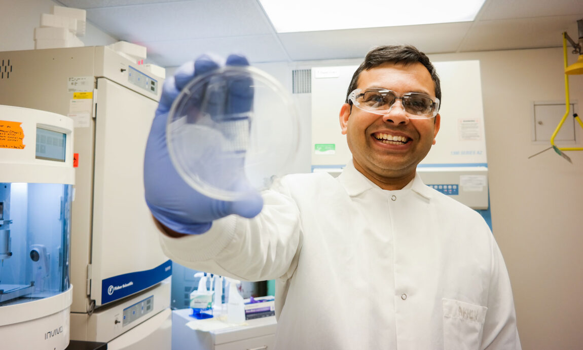 Nilay Chakraborty, associate professor of mechanical engineering at UM-Dearborn, is studying how the tardigrade, a chubby half-millimeter creature that’s considered by scientists to be one of the most indestructible animals on earth, can shed light on human cell preservation. (Photo by Lou Blouin, UM-Dearborn)
