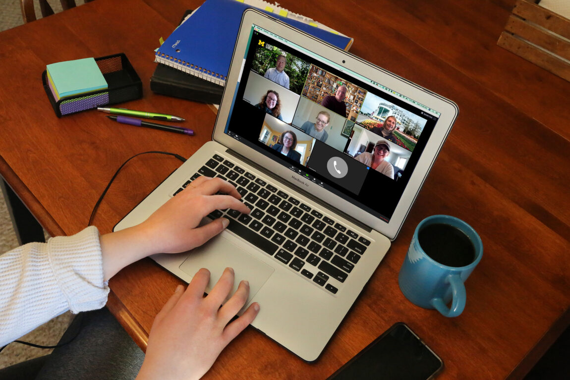 As U-M shifted to holding classes, programs and events in virtual formats, videoconferencing with professors and colleagues through Zoom and BlueJeans have become commonplace. (Photo by Joel Iverson, ITS Communications)