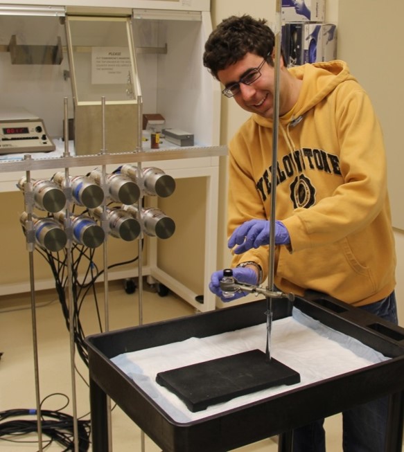 Marc Paff (PhD NERS ’17) testing a detector with medical isotopes at U-M’s Mott Children’s Hospital. Image credit: Marc Paff, Los Alamos National Laboratory.