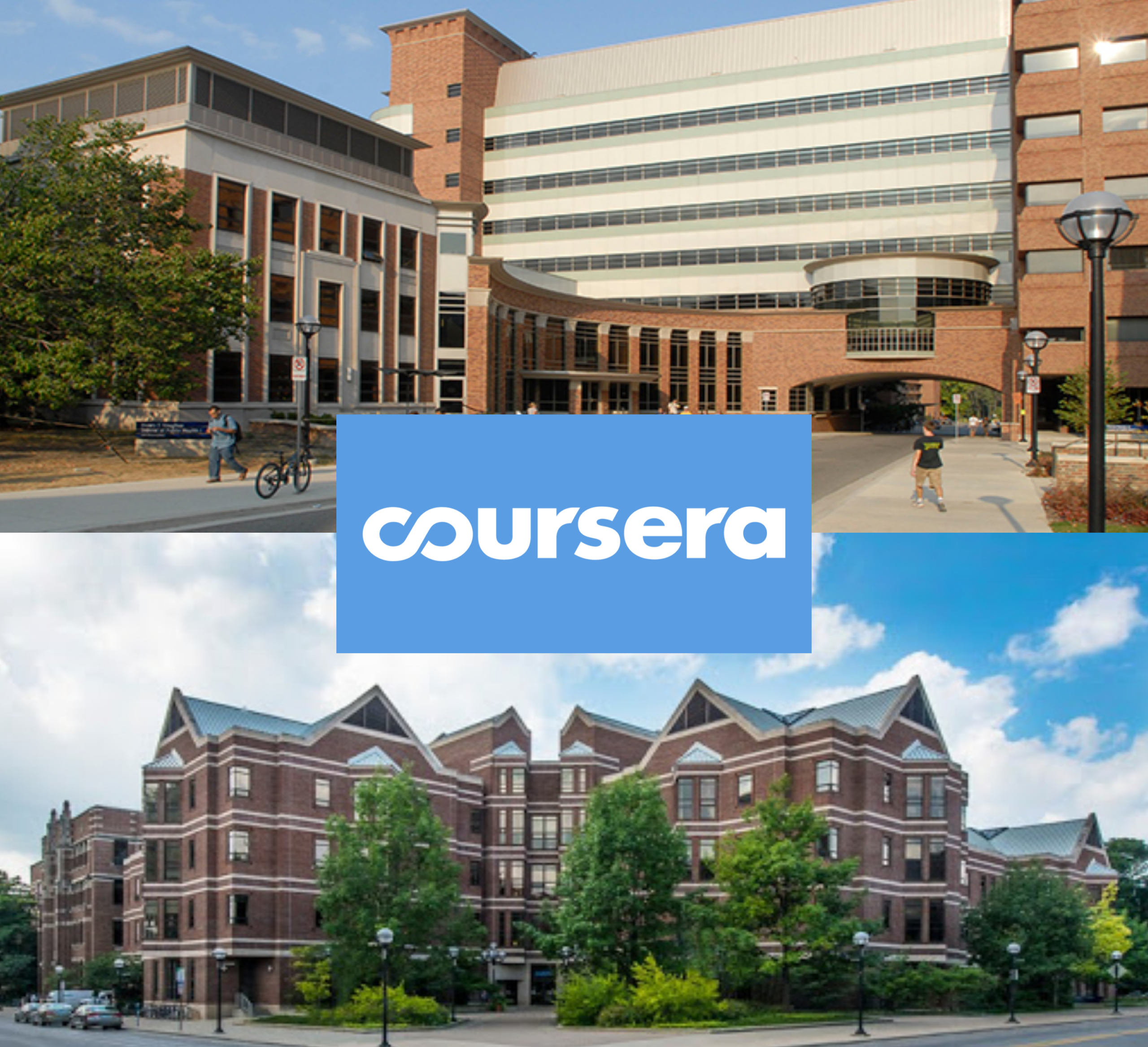 Image of The School of Social Work and the School of Public Health with Coursera logo.