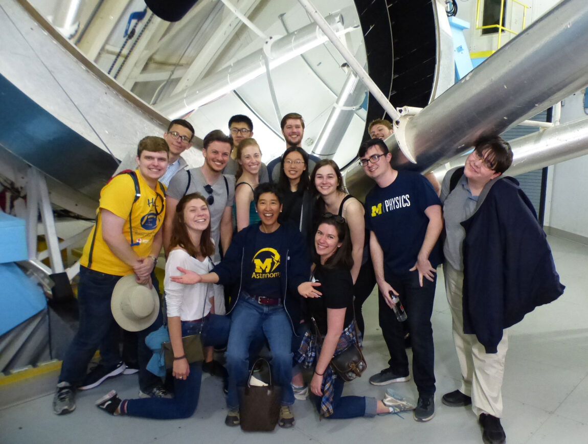Sally Oey (center front), professor of astronomy, with members of her 2017 Astro 461 class at the MMT telescope in Arizona. (Photo courtesy of Sally Oey)
