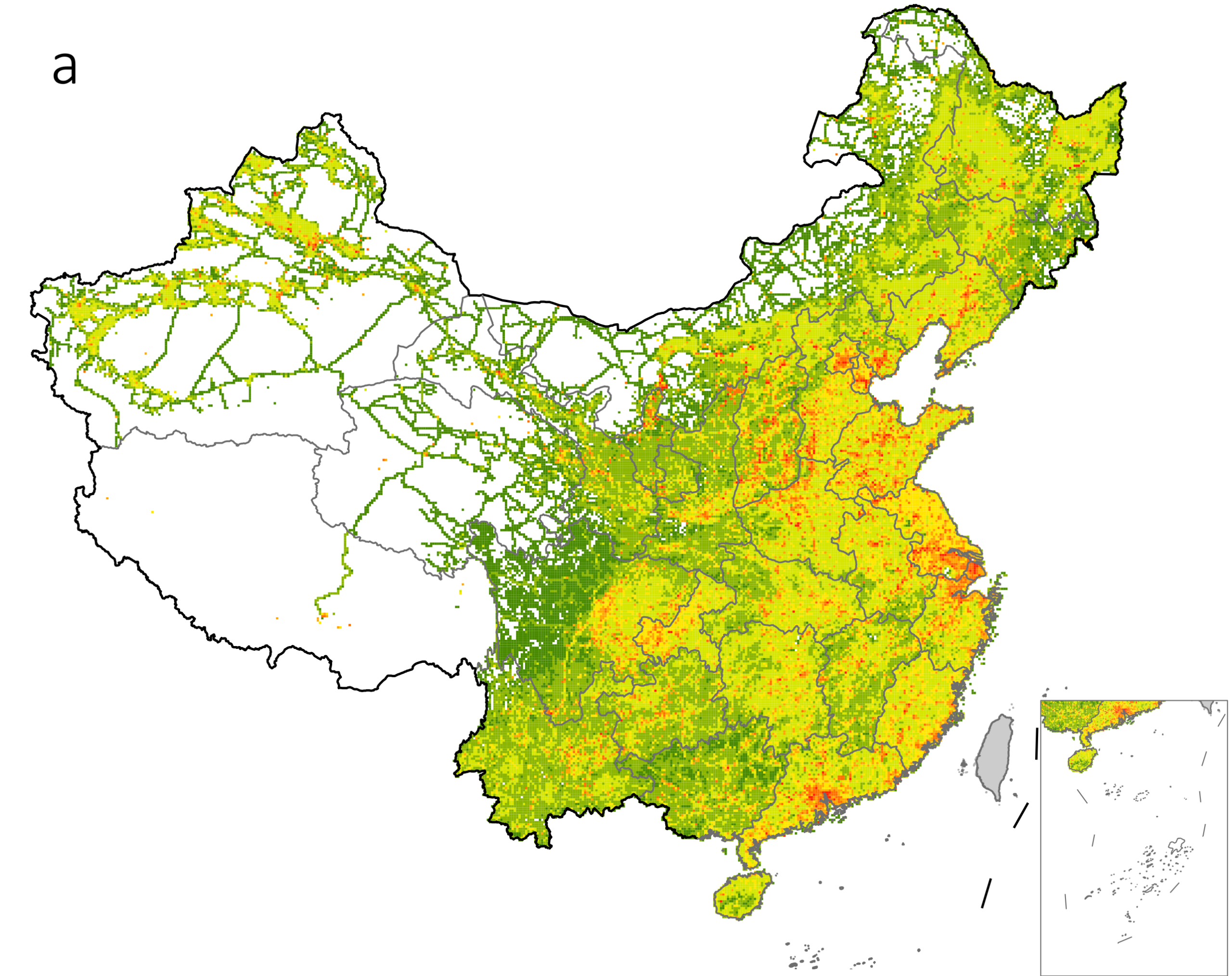 Map shows sources of Chinese carbon dioxide emissions tied to products consumed overseas in 2012. Orange and red locations are hotspots for Chinese emissions that are tied to exports. A new University of Michigan-led study tracked Chinese emissions to a small number of coastal manufacturing hubs and showed that about 1% of the country's land area is responsible for 75% of the export-linked CO2 emissions. Image credit: From Yang et al., Nature Communications 2020