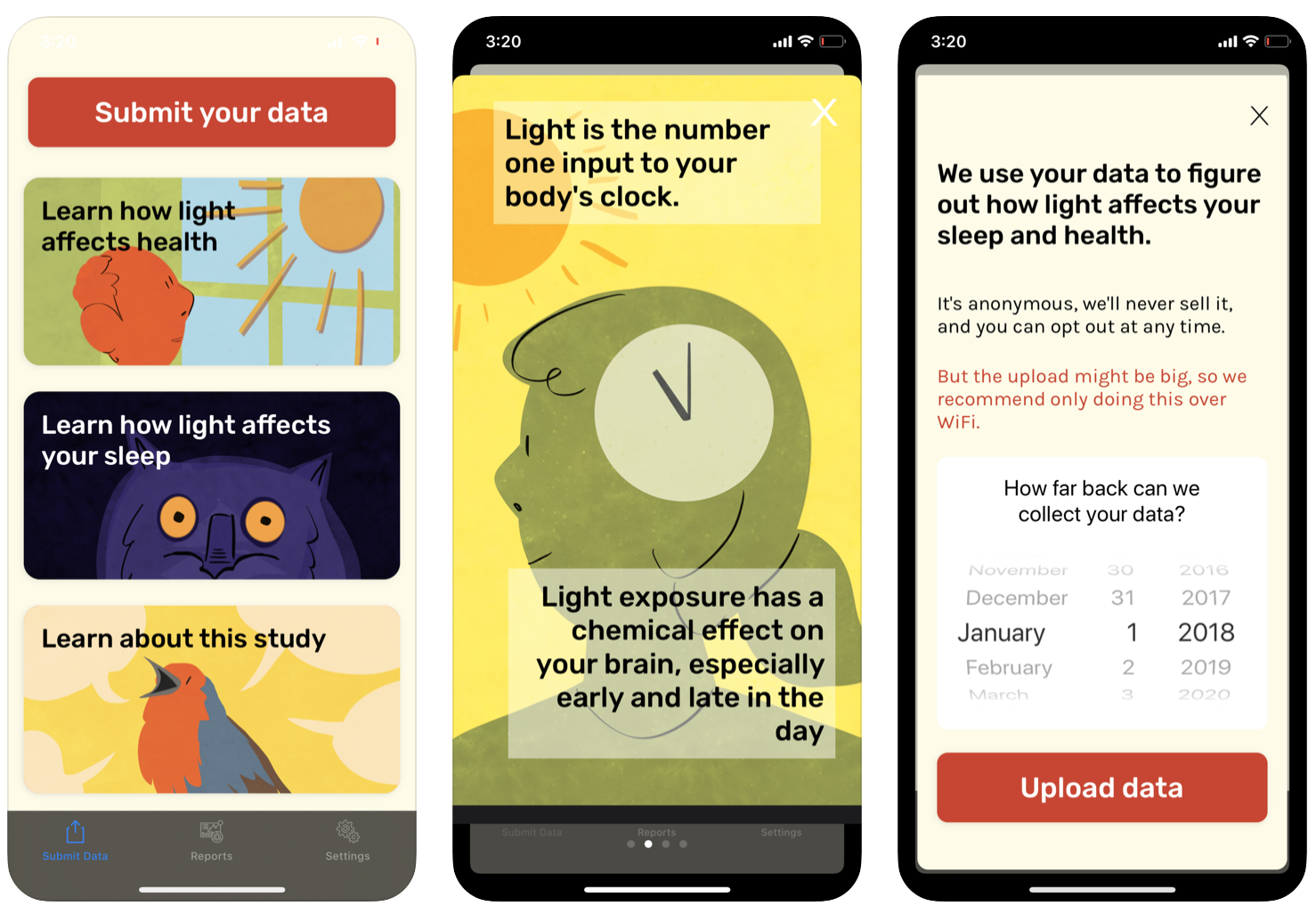 Screenshots of the Social Rhythms iOS app. Image credit: Social Rhythms