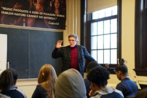 Hampson teaches students at the UM School at Marygrove.