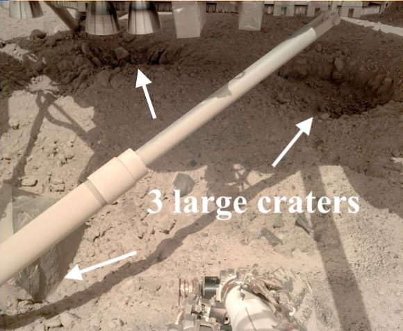 Craters formed during InSight landing. Image credit: NASA/JPL