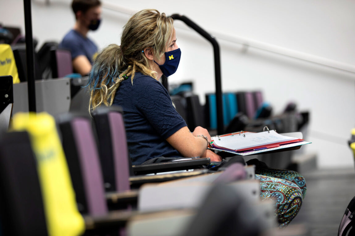 A student sits in a socially distanced lecture for Associate Professor Herek Clack's course. (Photo by Joseph Xu, College of Engineering)