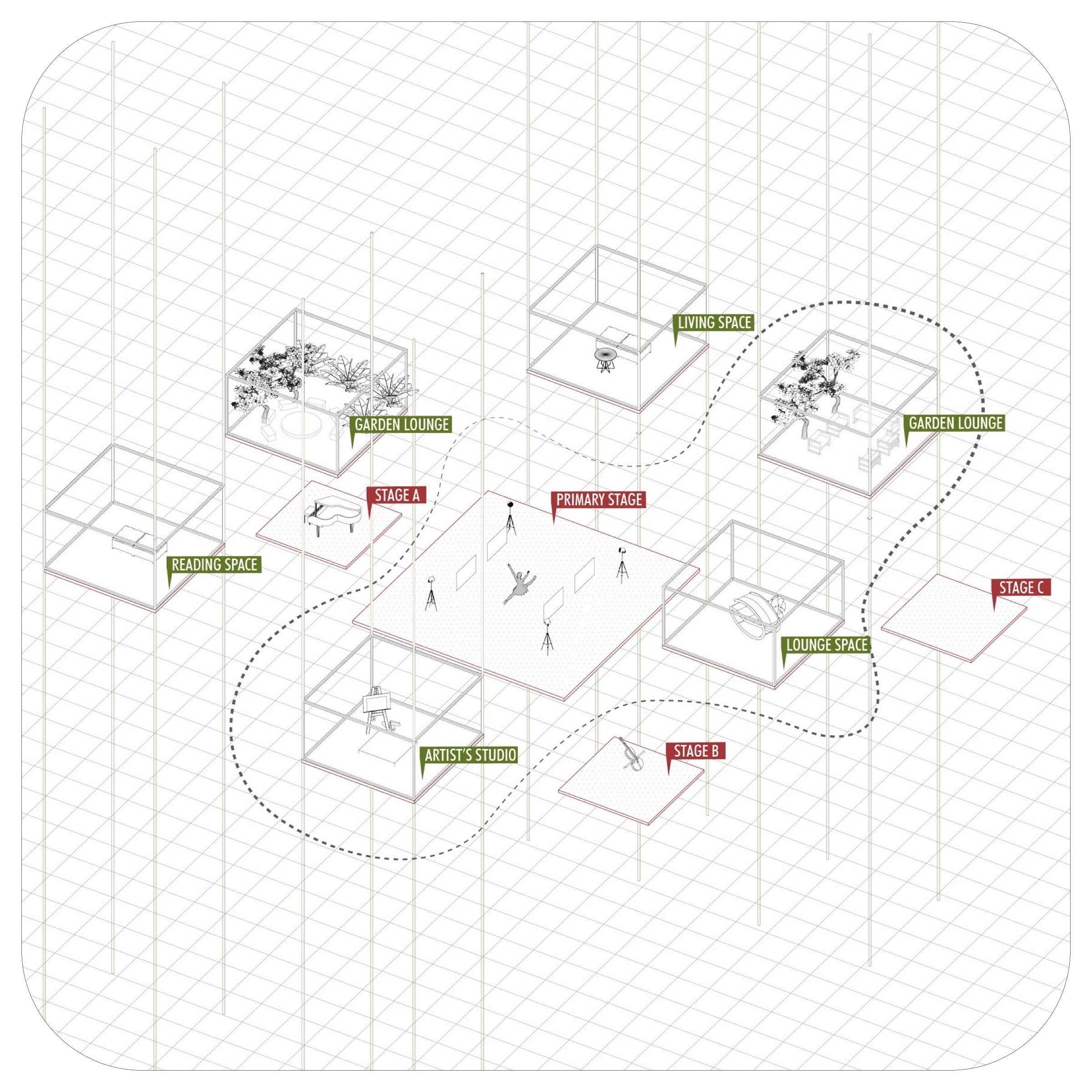 “Dynamic Soundscapes” is creating an interface that breaks down the formalist spaces of concert halls by constructing virtual yet familiar “nooks” like armchairs and reading areas. Artists can modify their performances in those new spaces and users can move around and become integrated with the performance.