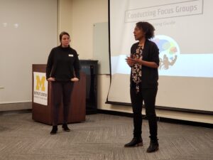 Afton Branche-Wilson, strategic projects manager for Poverty Solutions at U-M’s Detroit Partnership on Economic Mobility and the lead researcher on Investing in Us, kicks off a focus group workshop held Nov. 8, 2019, at the U-M Detroit Center. Image credit: Lauren Slagter | Poverty Solutions
