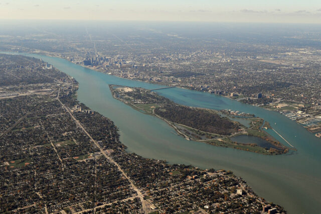 Photo of the Detroit River looking southwest.
