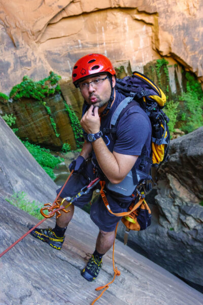 Joe Braun, a senior systems administrator at the Institute for Social Research, rappels in Mystery Canyon in Zion National Park in 2016. Braun enjoys hiking and exploring and is also a talented photographer. (Photo courtesy of Joe Braun)