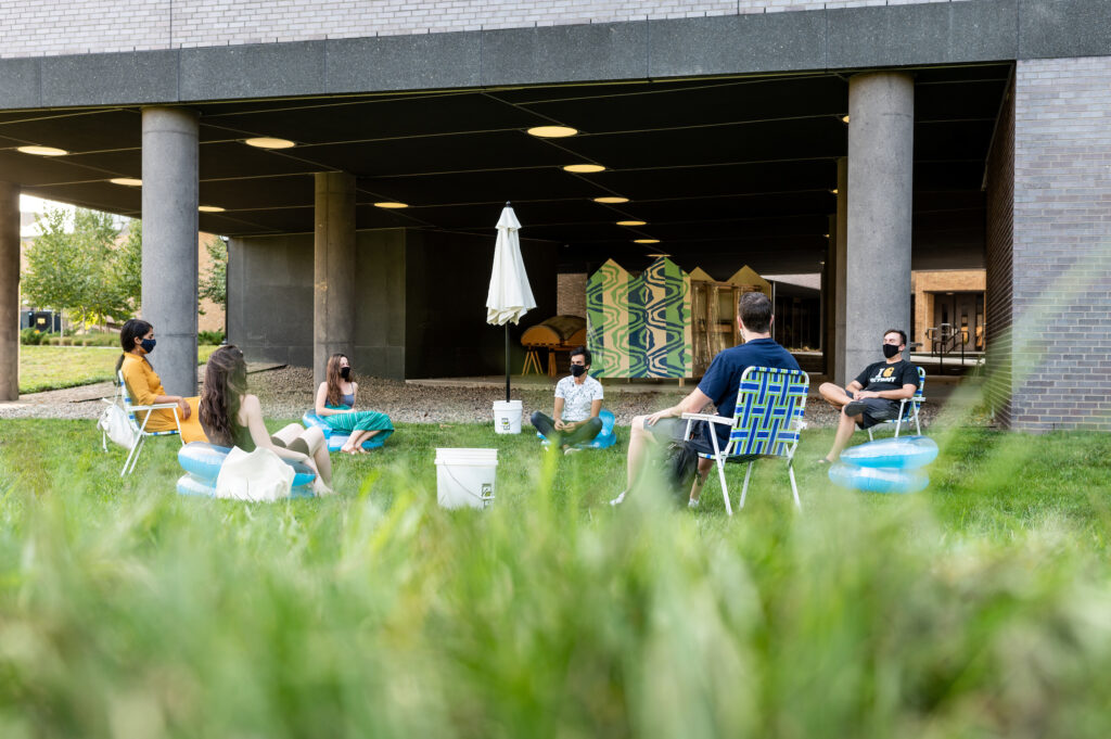 A space for the undercroft of the building, affectionately called "the beach." Image credit: Eric Bronson, Michigan Photography