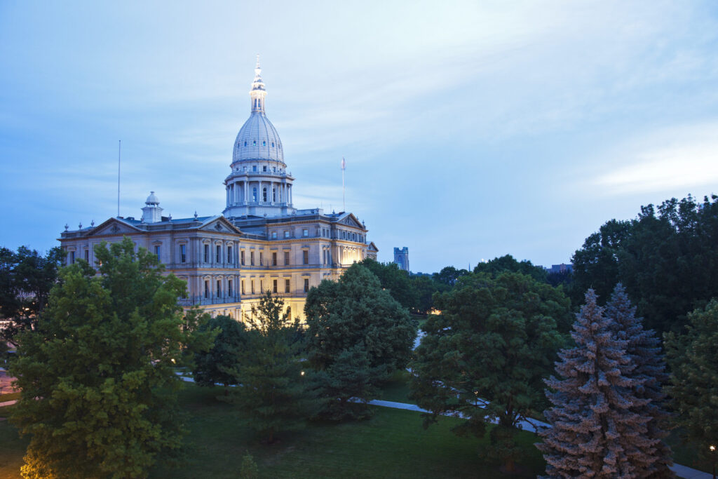 Lansing, Michigan - elevated view of State Capitol Building. Image credit: iStock