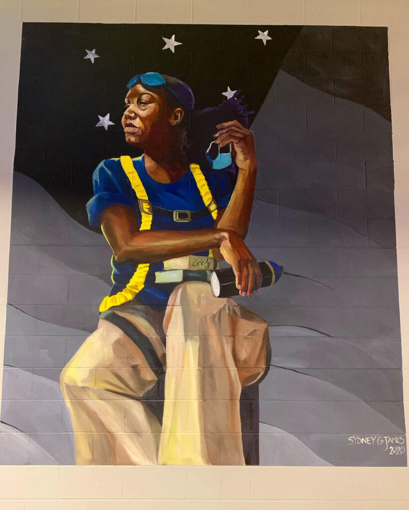 "Sarah the Whatevershechoosestobe-(h)er," by Sydney James, is a new mural on view in the lobby of the Modern Languages Building. 