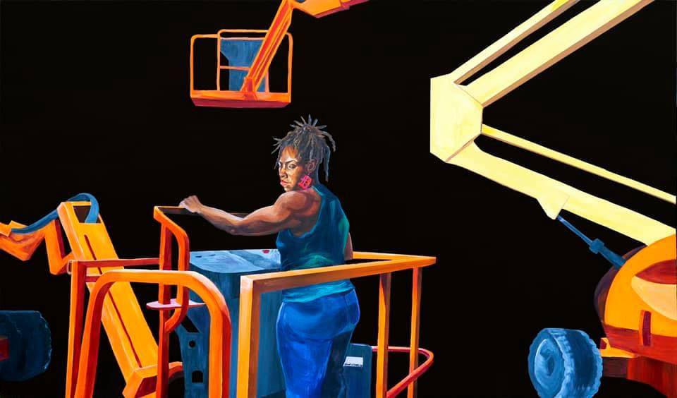 "Articulating Boom Shakalacka" by Sydney James (a self portrait), is part of "Watch Me Work — Portraits of Self," an exhibition now on view on the exterior of the University of Michigan Institute for the Humanities Gallery. Image credit: Anthony Hughes