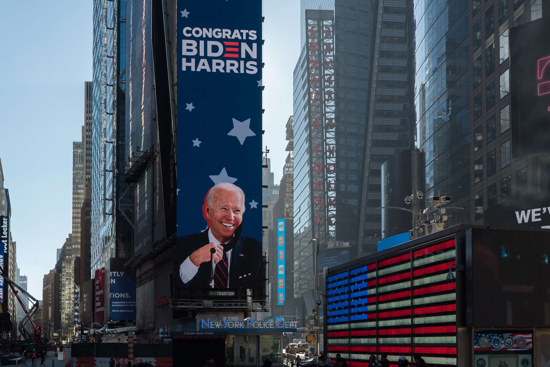Times Square tribute to president elect Joe Biden. Image credit: iStock
