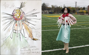 Ayana Evans' sketch of costume worn by Detroit-based dancer Cleo Anderson. Students in the University of Michigan's Stamps School of Art & Design created the costumes for Evans' performance as part of professor Rebakah Modrak's "Dressing Up and Down" course.