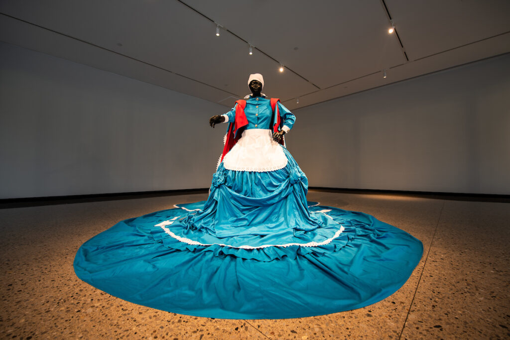 Mary Sibande, Sophie/Elsie, 2009, lifesize fiberglass mannequin and cotton textile. Museum purchase made possible by Joseph and Annette Alle. Image credit: Austin Thomason, Michigan Photography