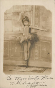This gelatin silver print photograph is inscribed by hand “To Miss Dottie Wise With Love from Phygenau.” Image credit: David V. Tinder Collection of Michigan Photography, William L. Clements Library, University of Michigan