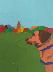 This image was created using the "Mixed Media Scavenger Hunt" project prompt on Art Connects Kids.