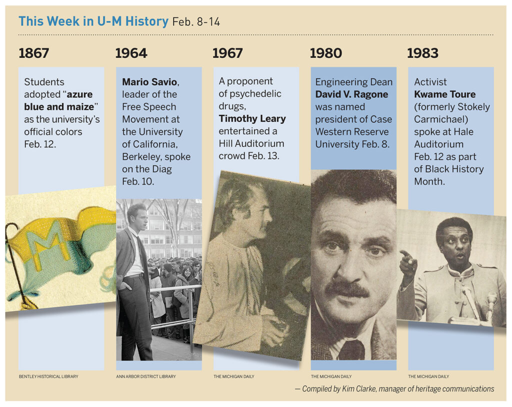 On Feb. 12, 1867, students adopted "azure blue and maize" as the university's official colors. Read about some of the other things that happened in U-M history during the week of Feb. 8-14. 
