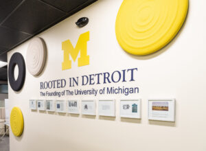 Taken around the U-M Detroit Center on Woodward, where our banners were placed in 2019. The banners express our approach to projects in Detroit. Image credit: Scott Soderberg, Michigan Photography.