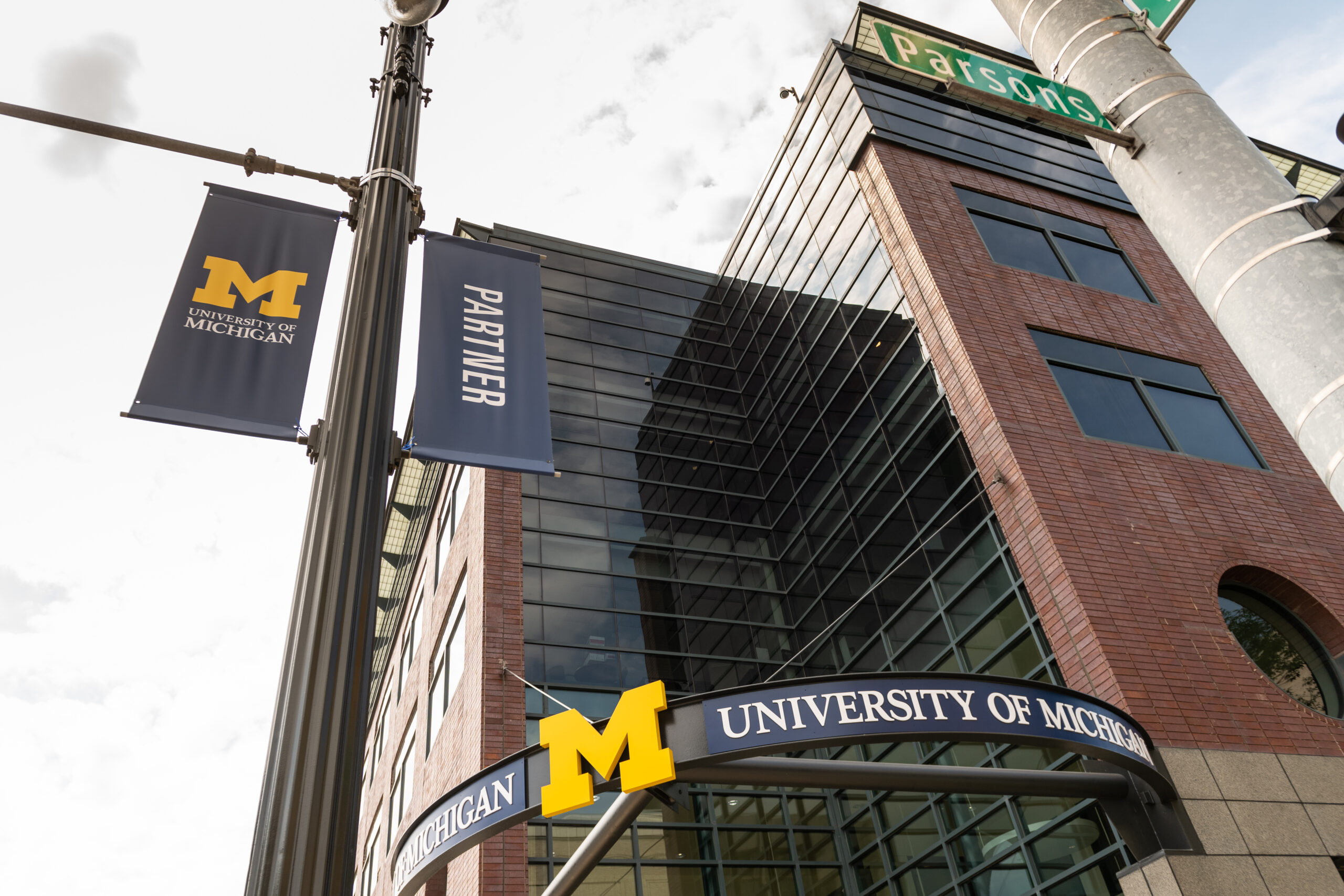 Taken around the U-M Detroit Center on Woodward, where our banners were placed in 2019. The banners express our approach to projects in Detroit. Image credit: Scott Soderberg, Michigan Photography.