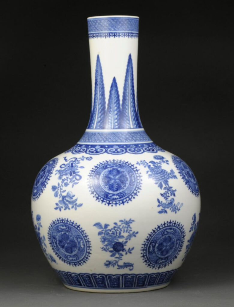 The U-M Museum of Art now has among its collection of Chinese ceramics this blue and white porcelain vase from the Qing Dynasty of the 18th century, thanks to a gift by supporter William Weese.