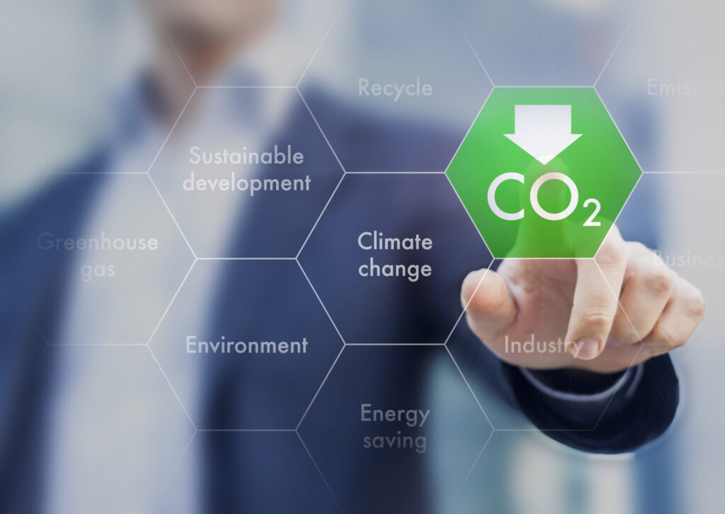 Concept image depicting business lowering carbon. Image credit: iStock