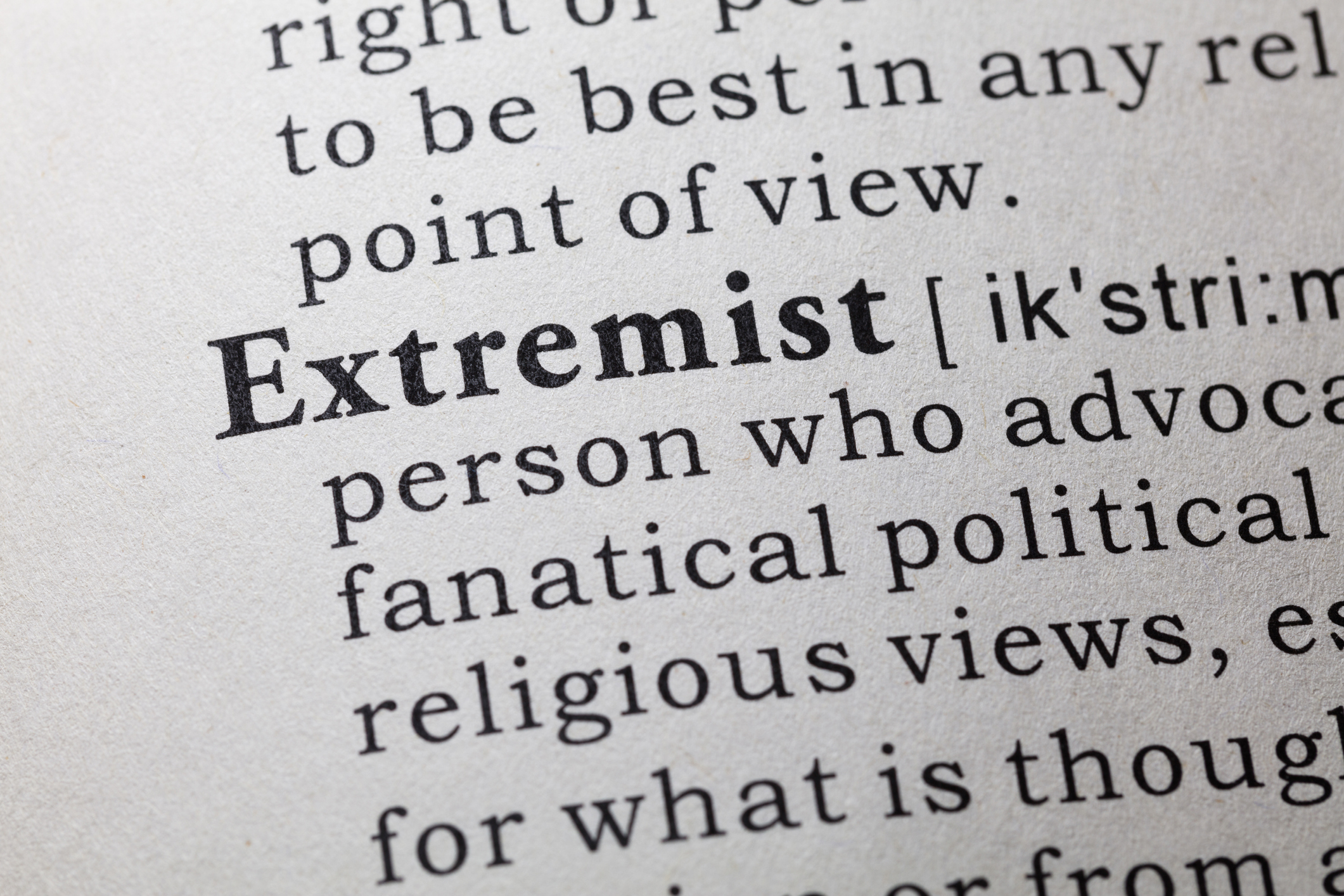 Fake Dictionary, Dictionary definition of the word Extremist. Image credit: iStock