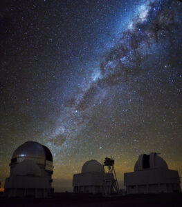 The Milky Way spans the Victor M. Blanco 4-meter Telescope at the Cerro Tololo Inter-American Observatory in Chile, which houses the 570-megapixel Dark Energy Camera. Image credit: Andreas Papadopoulos, The Dark Energy Survey