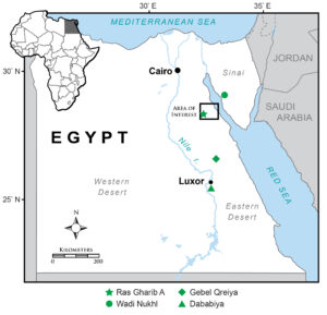 Map of Egyptian excavation sites. 