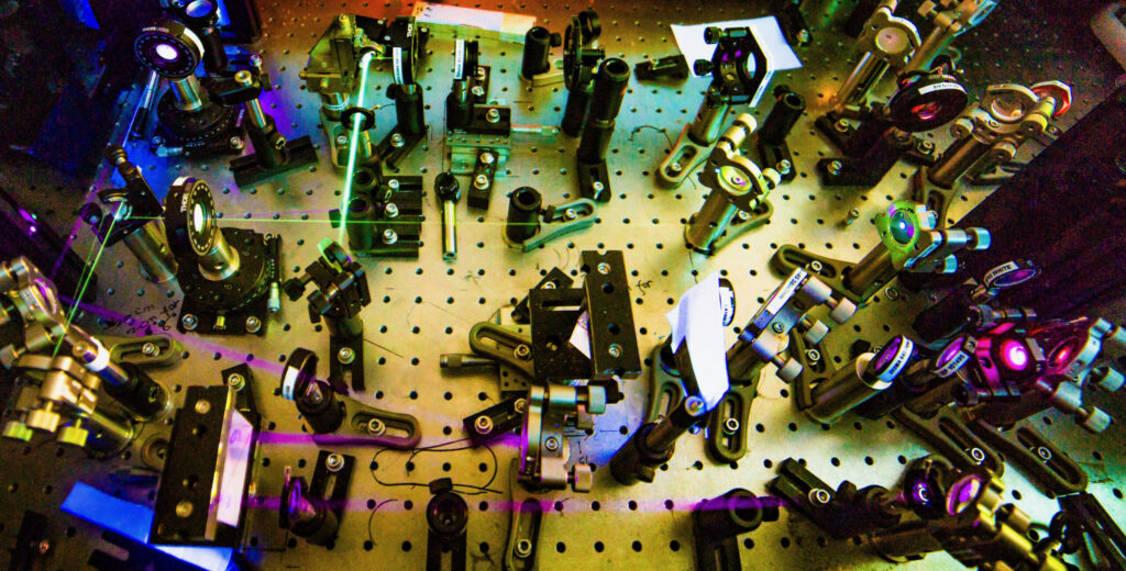 Pictured is the ultrafast optical setup in the Laboratory for Ultrafast Multidimensional Optical Spectroscopy at the University of Michigan. Image credit: Yin Song and Rong Duan