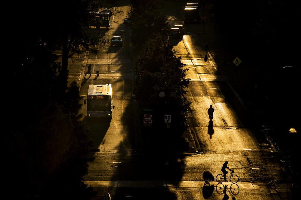 North University Ave. early morning before the hustle and bustle of daily life at the University of Michigan in Ann Arbor, MI on September 17, 2015. Image credit: Joseph Xu, Michigan Engineering