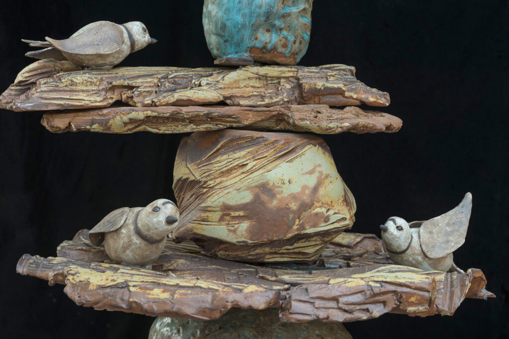 Detail of a sculpture that is part of the Garden of Earthy Delights exhibit