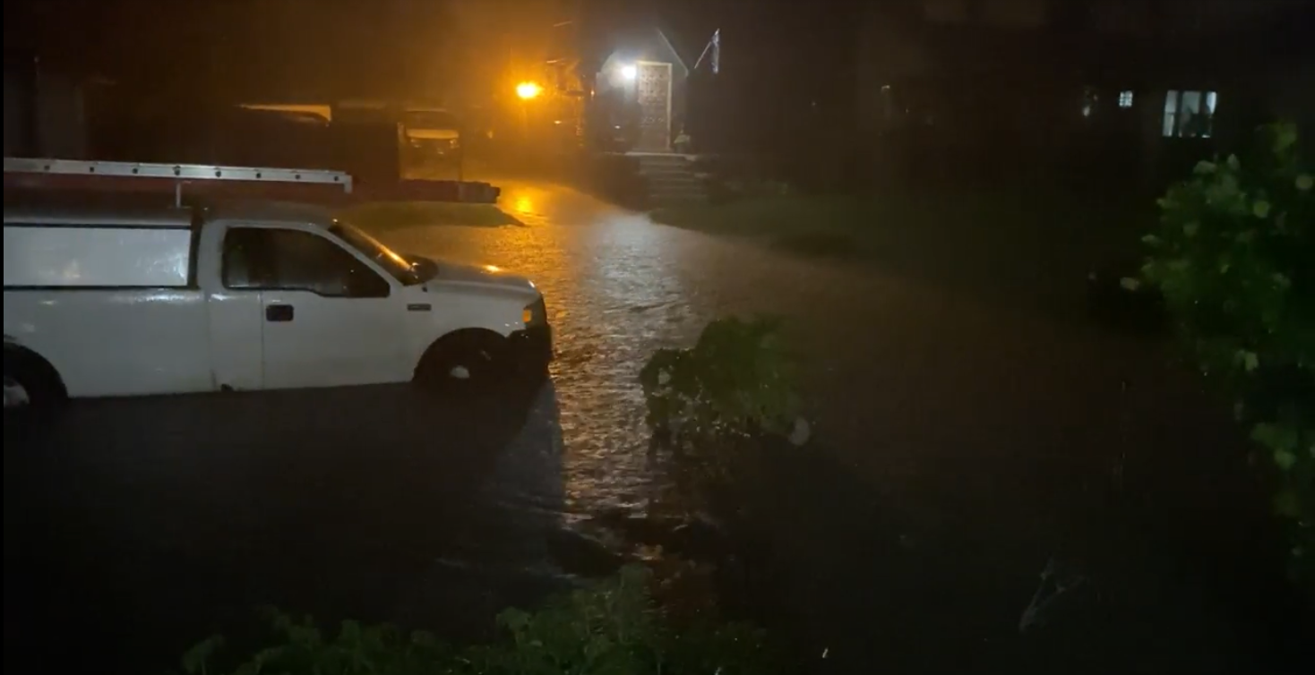 Image taken from a resident-provided video of flooding in the Jefferson Chalmers neighborhood of Detroit.