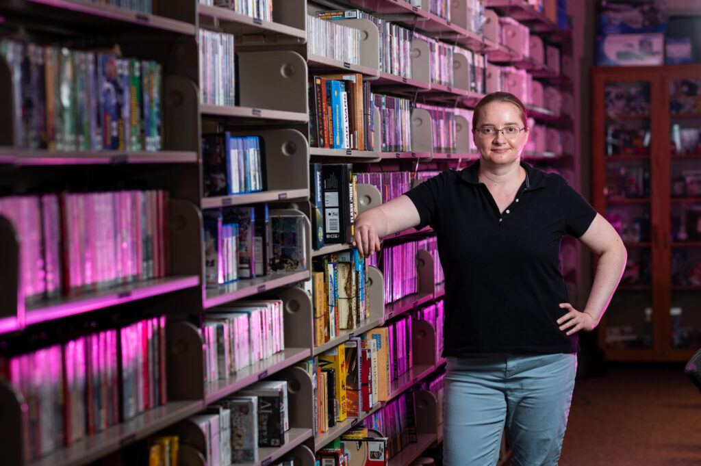 Val Waldron is the manager of the Computer and Video Game Archive is a part of the Learning &amp; Teaching division of the U-M Library. Image credit: Eric Bronson, Michigan Photography