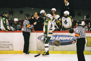 John Bacon yells at ref during Huron River Rats game