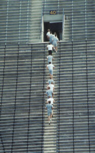 Huron River Rats run the stairs at Michigan Stadium.