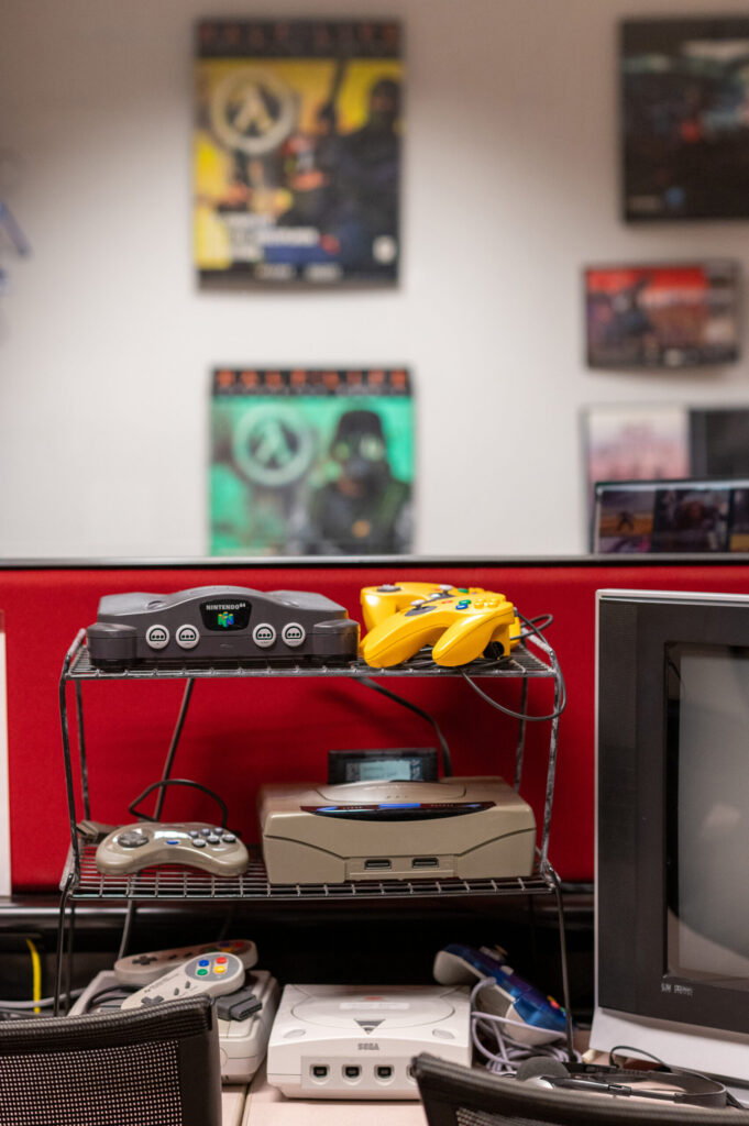 A corner of nostalgic video games in the Video Game Archive features such platforms as the Nintendo 64, Sega Genesis and Sega Dreamcast. (Eric Bronson, Michigan Photography)