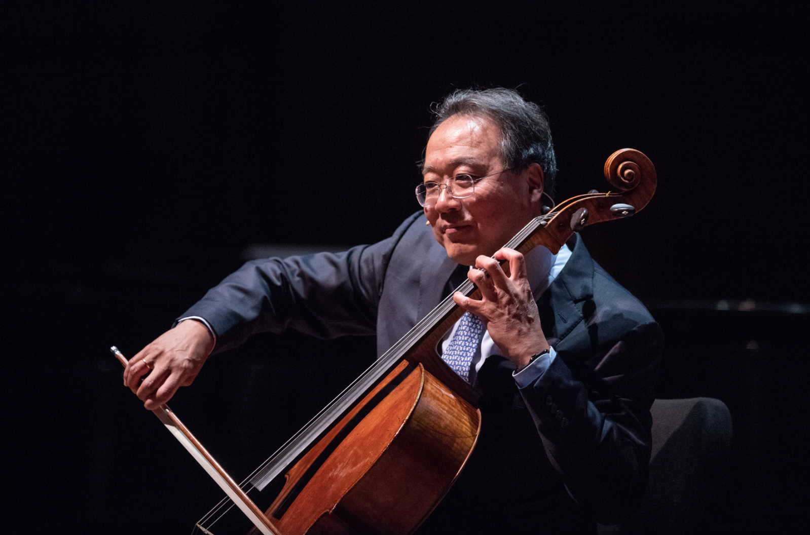 Yo-Yo Ma performs for an Ann Arbor audience at the University of Michigan's Hill Auditorium during a Feb. 2019 visit. Image credit: Eric Bronson/Michigan Photography.