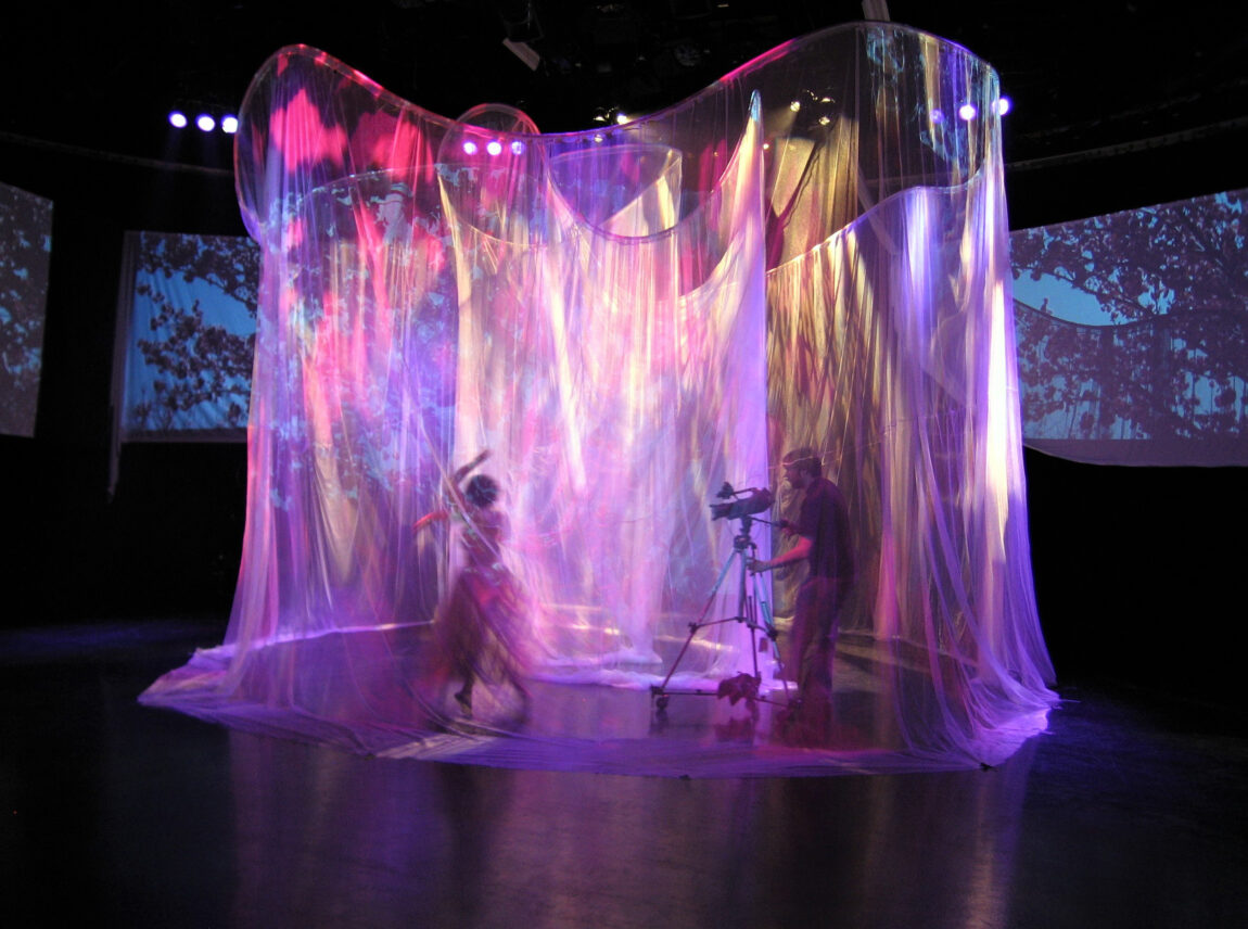 Student Will Stanton’s video shoot thesis project included spiral-shaped netting, which gave the piece an ethereal feel. (Photo by Kathi Reister, Duderstadt Center)