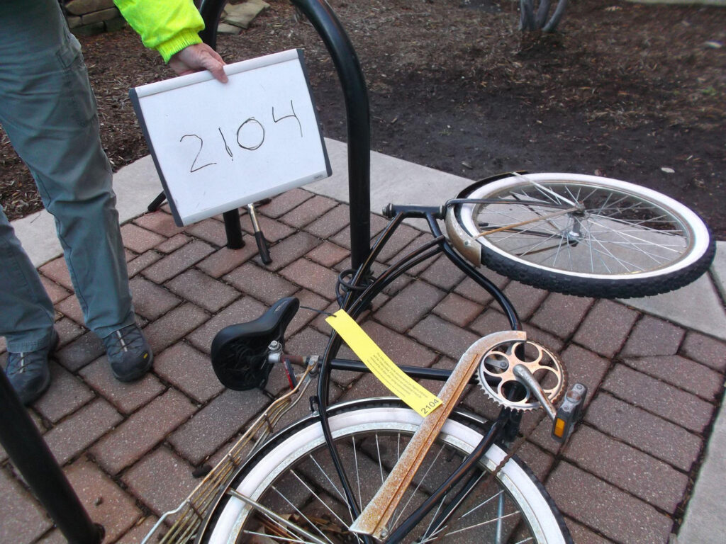 An abandoned bike on the Ann Arbor campus is photographed