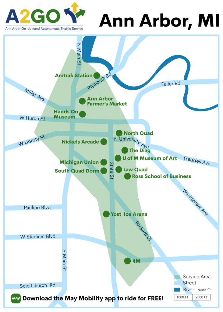 Map of A2GO service area in Ann Arbor