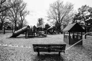 Playground taped off with caution tape, pandemic, Washington, D.C.