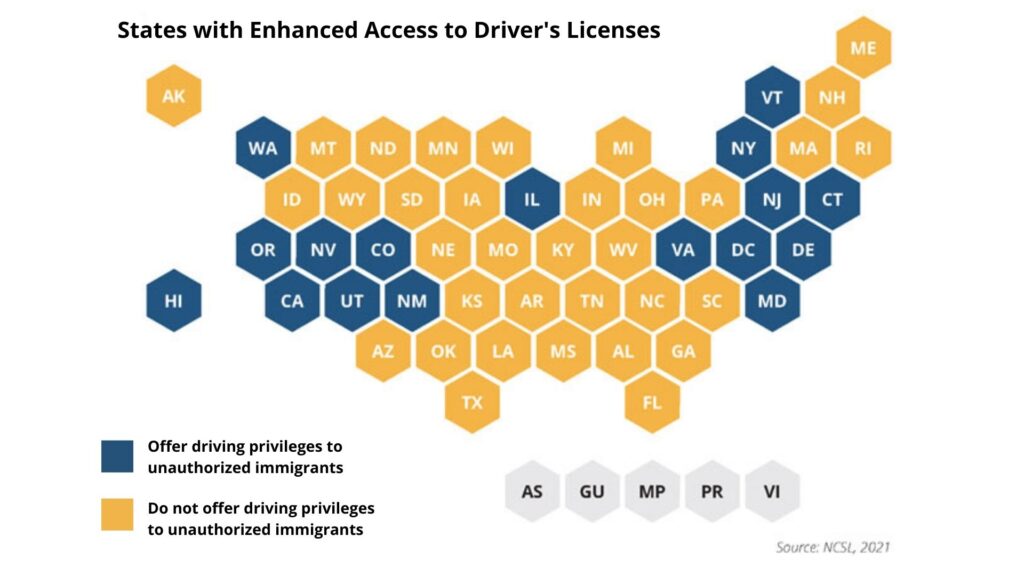 States with Enhanced Access to Driver's Licenses chart.