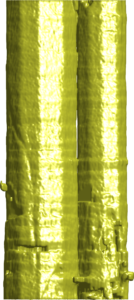 An X-ray tomography visualization shows a side view of two quasicrystals as they begin to meld together during cooling. Image credit: Shahani Group, University of Michigan