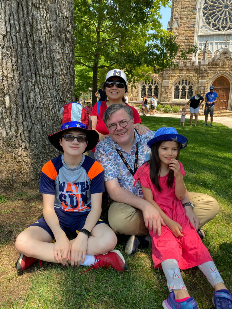 Amy I-Lin Cheng, pictured with her husband, Chad Burrow, and children Alexander and Elizabeth at the Sewanee Summer Music Festival in Tennessee earlier this year, is a lecturer of piano in the School of Music, Theatre & Dance. (Photo courtesy of Amy I-Lin Cheng)