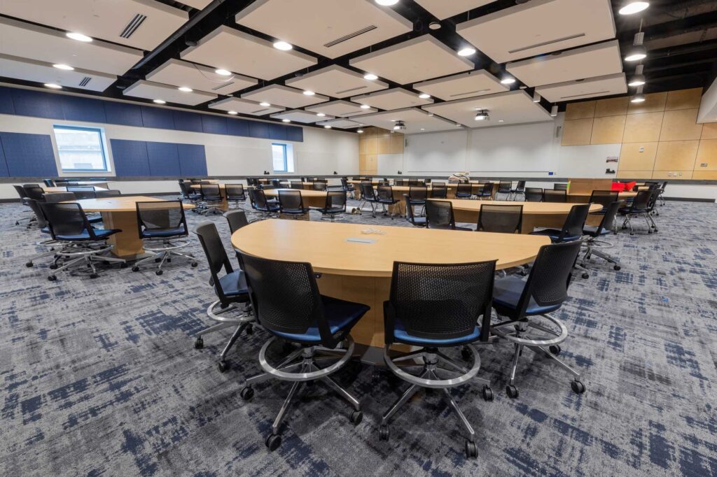 Tables for groups in a classroom on Central Campus at U-M. Image credit: Daryl Marshke, Michigan Photography