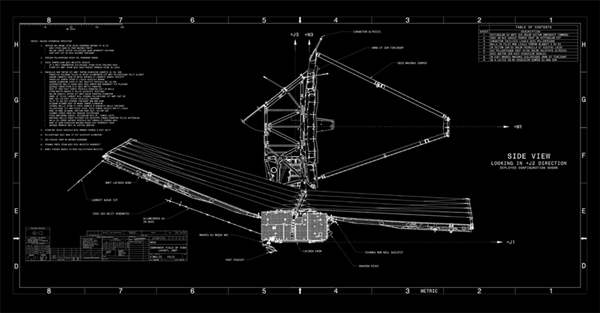 These blueprints of the James Webb Space Telescope were created as a prop for a video series. Image credit: Credit: NASA