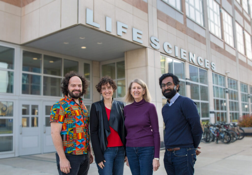 University of Michigan Life Sciences Institute faculty members Michael Cianfrocco, Melanie Ohi, Janet Smith and Shyamal Mosalaganti (left to right) will lead a new project to expand access to cryo-electron tomography at the University of Michigan, with funding from the Arnold and Mabel Beckman Foundation. Image credit: Rajani Arora, U-M Life Sciences Institute